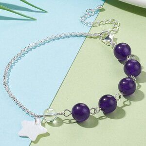 NWOT Natural Mashan Jade Beaded Bracelet with Shell Star Charm Stainless 2/$10